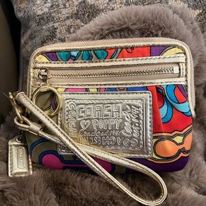 Coach Poppy Vibrant Wristlet with Gold Accents